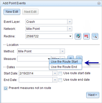 Entering the measure for a new point event Entering the measure for a new point event